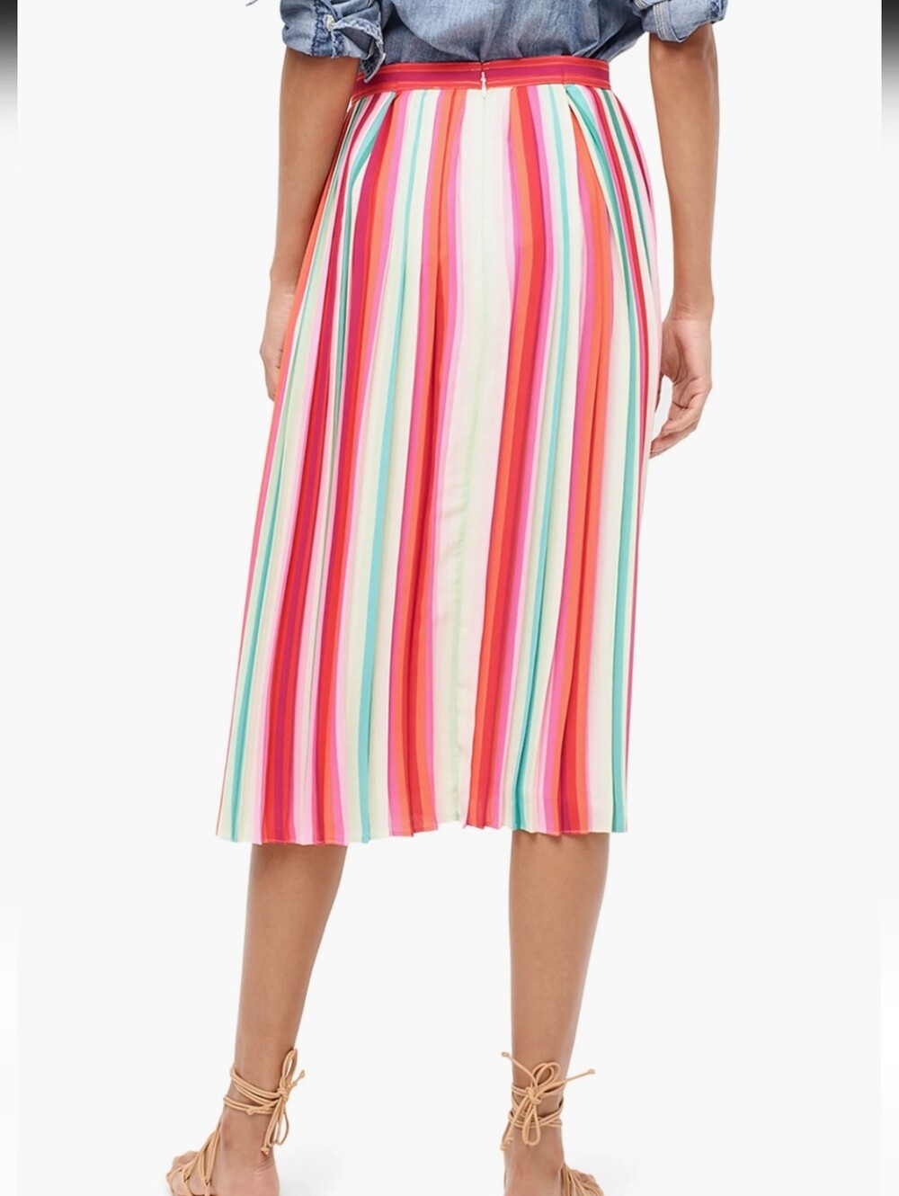 J. Crew Watermelon Colorful Striped Pleated Midi Skirt Multi-Color 6 Medium - Picture 3 of 11